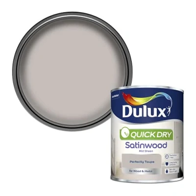 Image of Dulux 5358153 Quick Dry Satinwood Paint Perfectly Taupe 750ML