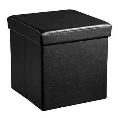 Image of SONGMICS Storage Ottoman Cube, Footstool, Holds up to 300 kg, Synthetic Leather, Upholstered Stool, Black LSF010B05