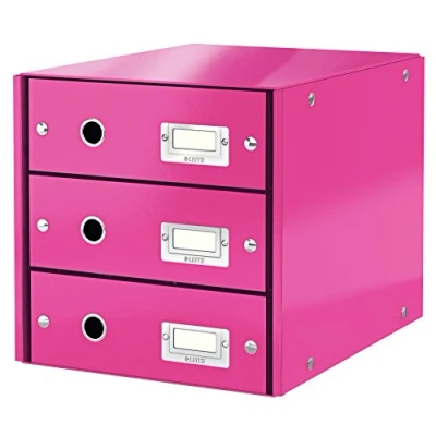 Image of Leitz Drawer Cabinet, 3 Drawers, A4, Click and Store Range 60480023 Pink