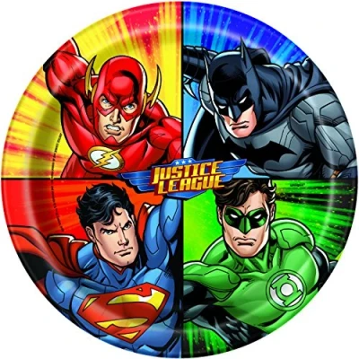 Image of Unique 49965EU Justice League Eco Friendly Paper Plates 23 cm Party 8 Count (Pack of 1), Multicolour, Medium