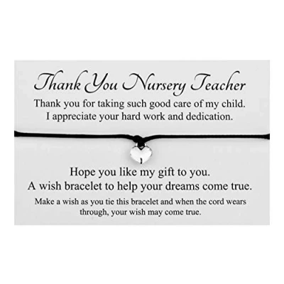 Image of Lucor Nursery Teacher Gifts Wish String Bracelet Thank You End of Year Term Gift for Teacher(Black)