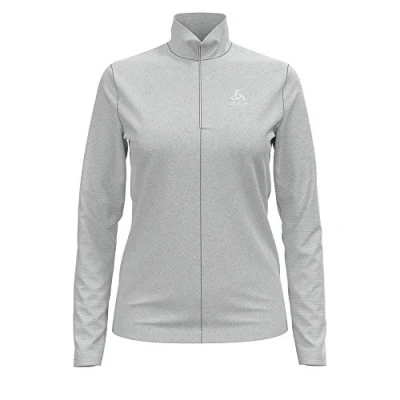 Image of odlo Women Long sleeved shirt with zipper ROY, silver grey white stripes, XS