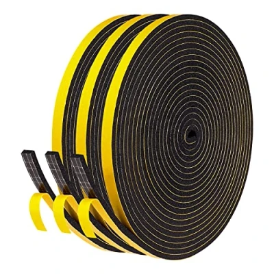 Image of fowong Adhesive Weather Stripping Foam Tape 6mm(W) x 3mm(T) Window Door Draught Excluder SoundProof Strip Seals for Gap Seal, 3 Rolls Total 15M Long