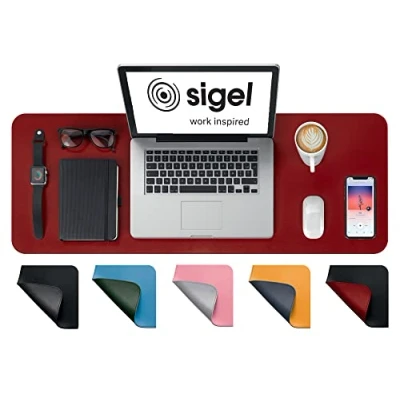 Image of SIGEL SA603 Desk Pad waterproof imitation leather Red, Black double sided 80 x 30 cm