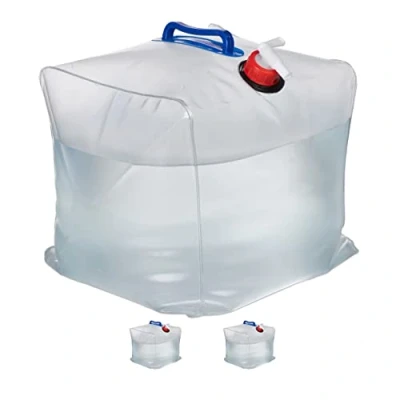 Image of Relaxdays Folding Water Canisters, Set of 3, 20 L, with Tap &amp; Handles, Camping Container, BPA Free Plastic, Transparent