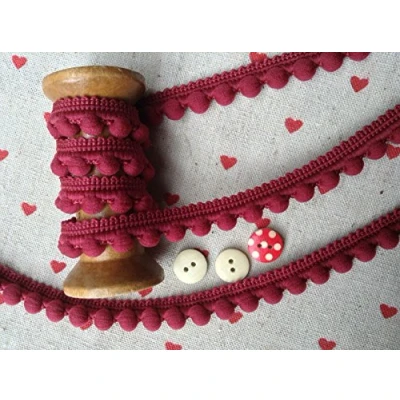 Image of Pearl POM BOBBLE TRIM PomPoms *Size MINI 10mm (0.4&quot;) *1m 26 colours (per meter) (Burgundy)