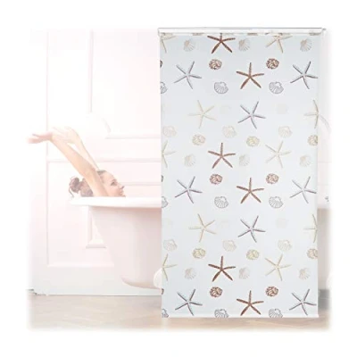 Image of Relaxdays Shower Roller Blind, Water repellent, For Bath &amp; Shower, Shell Design, Ceiling, 120x240cm, Semi transparent