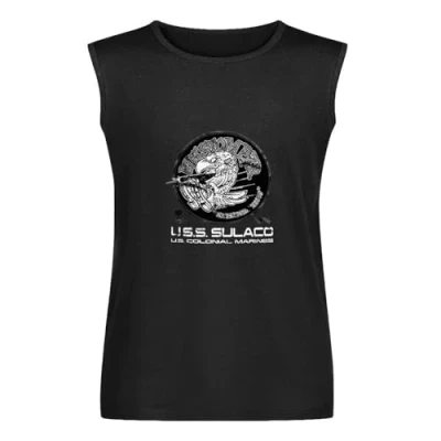 Image of USS Sulaco Bugstomper Logo Sleeveless T Shirt Graphic Tee Printed Top Mens Black Vest Tank L