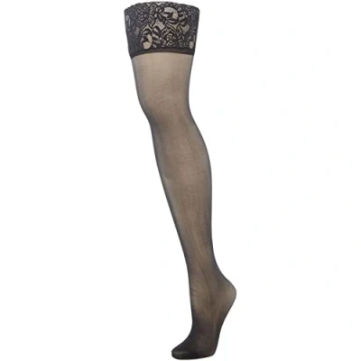 Image of 1 Pair Black 10 Denier Run Resist Hold Ups Ladies Large Charnos