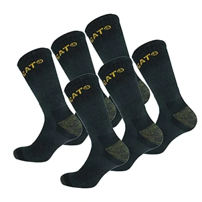 Image of Caterpillar Premium Work Socks 6 Pairs Men&#039;s Accident Prevention Double Reinforced Heel and Toe Yarn of Excellent Quality Cotton Sponge (Grey, 9 11)