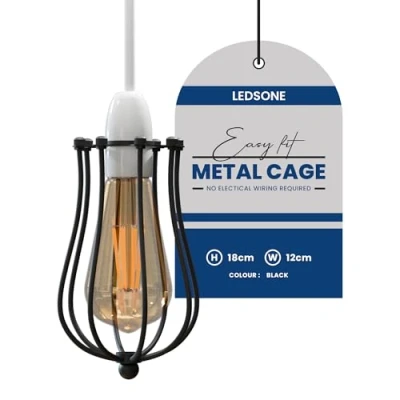 Image of LEDSone Vintage Industrial Metal Wire Cage Bulb Guard Lampshade DIY Ceiling Pendant Light (Black Balloon Cage)