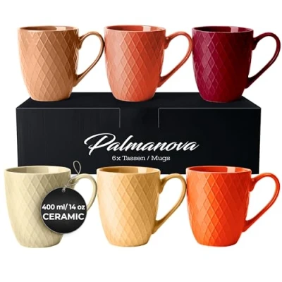 Image of MIAMIO 6 x 400 ml Coffee Mug Set/Mug Modern Ceramic Matt Large Palmanova Collection (Red)
