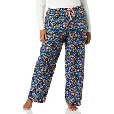 Image of Amazon Essentials Women&#039;s Flannel Pyjama Sleep Bottoms (Available in Plus Size), Navy Floral Print, S