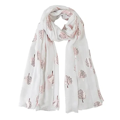 Image of London Scarfs Glitter Mulberry Trees Scarf Women Foil Printed Tree Fashion Ladies Wrap (White)