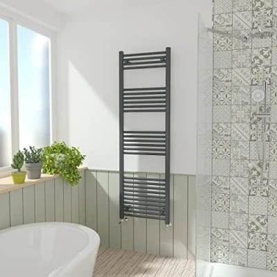 Image of NRG Anthracite Straight Central Heating Towel Rail Bathroom Heated Rad Radiators Ladder Warmer 1600x500mm