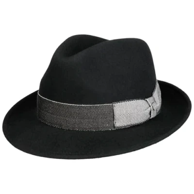 Image of Lierys Uni Bogart Wool Hat by Women/Men Made in Italy Felt Fedora with Grosgrain Band Winter Autumn S (54 55 cm) Black