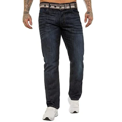 Image of 989Zé ENZO Mens Straight Leg Jeans Regular Fit Denim Trouser Pants UK EZ399 Indigo 32W / 32L