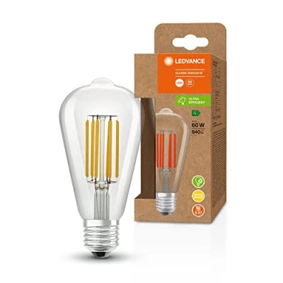 Image of LEDVANCE LED Energy Saving lamp, Edison Filament, E27, Warm White (3000K), 4 watts, Replaces 60W Bulb, Highly efficient and Saving, Pack of 6