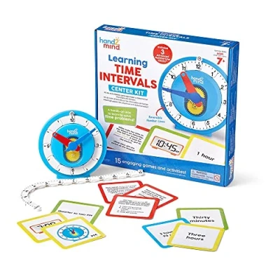 Image of Learning Resources Intervals of Time Centre Kit 16 Games and Activities, NumberLine Clock for Kids To Tell Time, Math Manipulatives Telling Analogue (1 Pack)