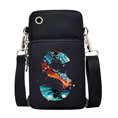 Image of FINDING CASE initial letter Printed Women Girls men Zipper Waterproof Nylon 3 Layers Crossbody Bags Wallet Cellphone Purse Shoulder Bag Wristlet Handbags Adjustable Strap (Paint S)