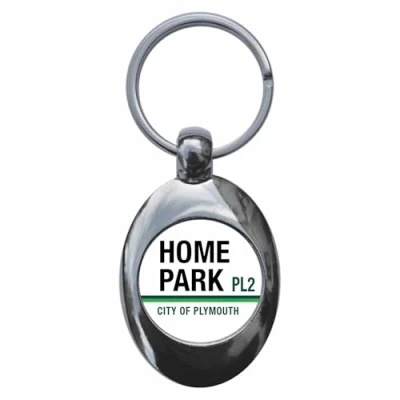 Image of Ozorath Home Park City Of Plymouth PL2 Road Sign Keyring Keychain Key Ring Chain With Trolley Coin