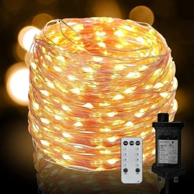 Image of Neonawall Plug in Fairy String Lights, 20M 200 LED Copper Wire Lights Mains Powered 8 Mode with Remote Timer Micro Firefly for Bedroom Garden Wedding Party Christmas Decoration (Warm White)
