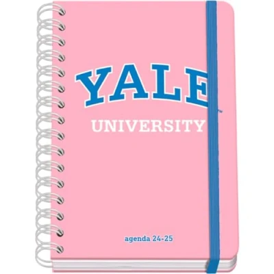 Image of Dohe School Diary 2024 2025 Week View, Size A5 (15 x 21 cm), Ring Closure and Rubber, Spanish English, 4 Sticker Pages, September to June, Supplies Yale University Pink Lady
