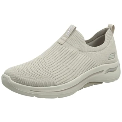 Image of Skechers Women&#039;s Go Walk Arch Fit Sneaker, Taupe Textile Trim, 3.5 UK