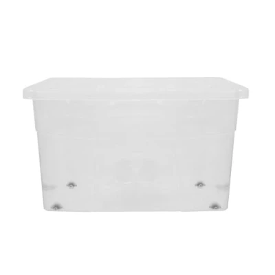 Image of simpa 60 Litre 60L Stackable Plastic Wheeled Storage Box with Clear Lids 35cm (H) x 60cm (L) 40cm (W) Single
