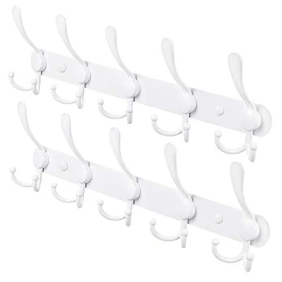 Image of WHITGO Wall Mounted Coat Hook, 2 Pack 15 Hooks Heavy Duty Stainless Steel Hook Rail Organizer Rack Robe Hat Clothes Mount Hanger Towel