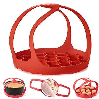 Image of ddLUCK Pressure Cooker Sling, Silicone Bakeware Sling for 6 Qt/8 Qt Instant Pot, Ninja Foodi and Multi function Anti scalding Lifter, BPA Free Egg Steamer Rack(Red)