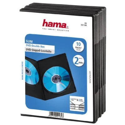 Image of Hama Slim Double DVD/CD Cases Pack of 10 Space Saving Black