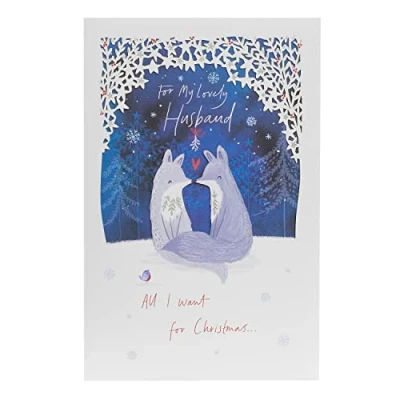 Image of Lovely Husband All I Want 3D Cut Out Foxes Christmas Card Xmas Greeting Cards