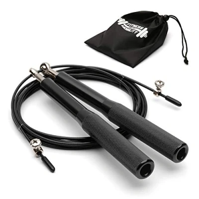 Image of CKB LTD Elite Speed Skipping Rope Adult With Travel Bag Premium Aluminium Handles Fitness Adjustable Jump 3m 10ft Functional Exercise Workout Training Double Unders 1pc (Black)