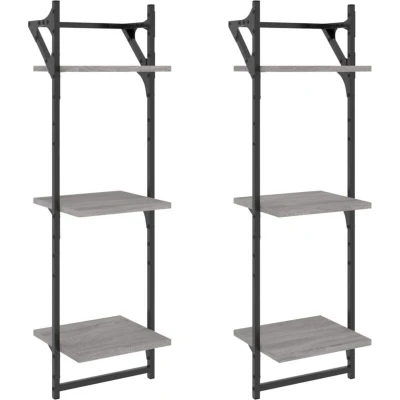 Image of vidaXL 3 Tier Wall Shelves with Bars 2 pcs Grey Sonoma 30x25x100 cm