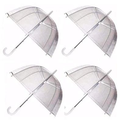 Image of GadgetKing 4 x Set Rain Umbrellas Dome Birdcage Transparent PVC Wedding Brolly Clear Bubble White Handle And Spike Walking Ladies Mens Unisex Party Parasol Bridesmaid Bridal