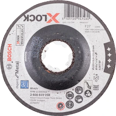 Image of Bosch Professional 2608619258 Grinding Disc with Depressed Centre Expert (for Metal, X LOCK, Diameter 115 mm, Bore Diameter: 22.23 Thickness: 6 mm)