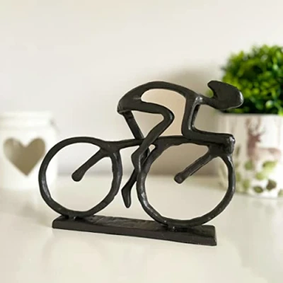 Image of Darthome Ltd Cast Iron Racing Cyclist Sculpture 18cm Home Black Bike Decor Ornament Mens Gift