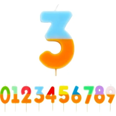 Image of Talking Tables Orange and Blue Number 3 Candle for Cakes Colourful Birthday Cake Topper Decorations Kids Party, Boys 13th, Girls, Anniversary, Milestone
