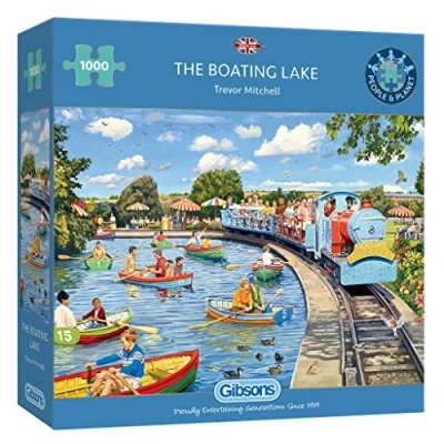 Image of The Boating Lake 1000 Piece Jigsaw Puzzle Nostalgic Summer Sustainable for Adults Premium 100% Recycled Board Great Gift Gibsons Games