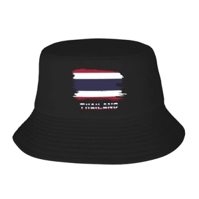 Image of 56 Bucket Hat Thailand Thai Flag Black Sun Hats Breathable Fisherman Foldable Beach Cap for Sports Traveling