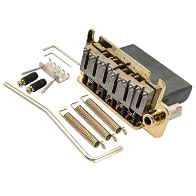 Image of Musiclily Pro 52.5mm 2 Point Tremolo Bridge Steel Saddles Block for American Strat Style Electric Guitar, Gold