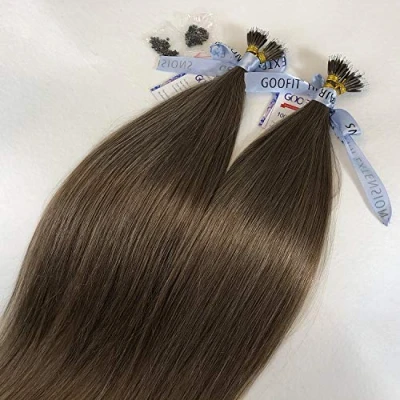 Image of GOOFIT Nano Tip Hair Extensions Beads Human Remy Ring 1g/s, 50s/pack (18&quot; #08 Chestnut Brown)