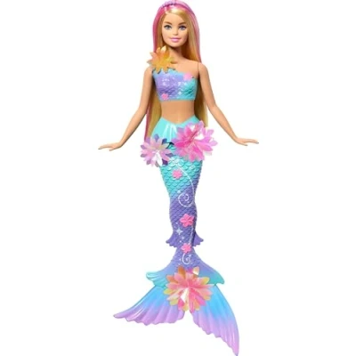Image of Barbie Mermaid Toy Dolls with Surprise Magic Blooming Flowers Feature, Ombre Tails, Pearl Headband Accessory &amp; Long Blonde Hair Pink Highlights, JDM72