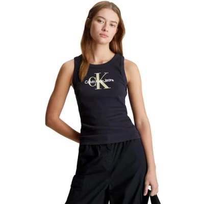 Image of Calvin Klein Jeans Women Tank Top Rib Cotton, Black (Ck Black), XL