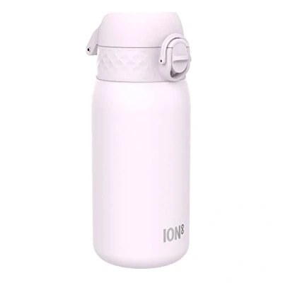 Image of Ion8 Kids Water Bottle, Steel 400 ml/13 oz, Leak Proof, Easy to Open, Secure Lock, Dishwasher Safe, Flip Cover, Carry Handle, Clean, Durable, Metal Carbon Neutral, Lilac Dusk