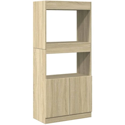 Image of vidaXL Highboard Sideboard Cabinet Sonoma Oak Engineered Wood 63x33x140 cm Storage Shelves with Doors for Living Room, Bedroom, Office
