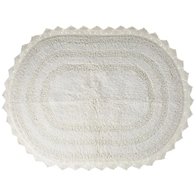 Image of DII Crochet Collection Reversible Bath Mat, Small Oval, 17x24, White