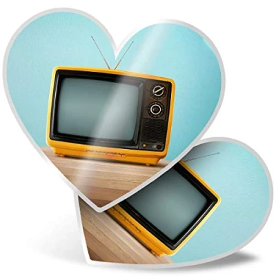 Image of 2 x Heart Stickers 7.5 cm Old Vintage Retro TV 80&#039;s Laptop Tablet Luggage Scrapbook #3530