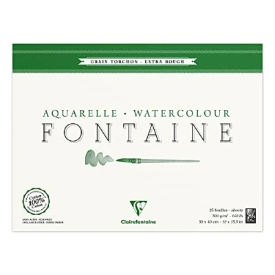 Image of Clairefontaine Ref 96430C Fontaine Extra Rough Watercolour Glued Pad (25 Sheets) 30 x 40cm Size, 300gsm Paper Suitable for Artwork